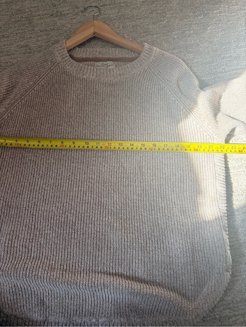 Roots Cabin Chunky Cotton Blend Crewneck Sweater | Oatmeal | Small - Picture 9 of 10
